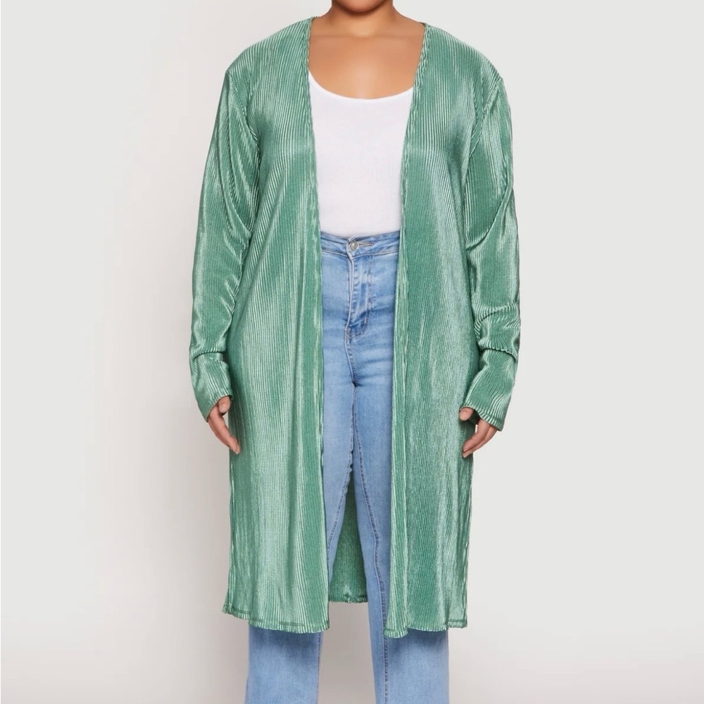Sage Green Long Open Cardigan